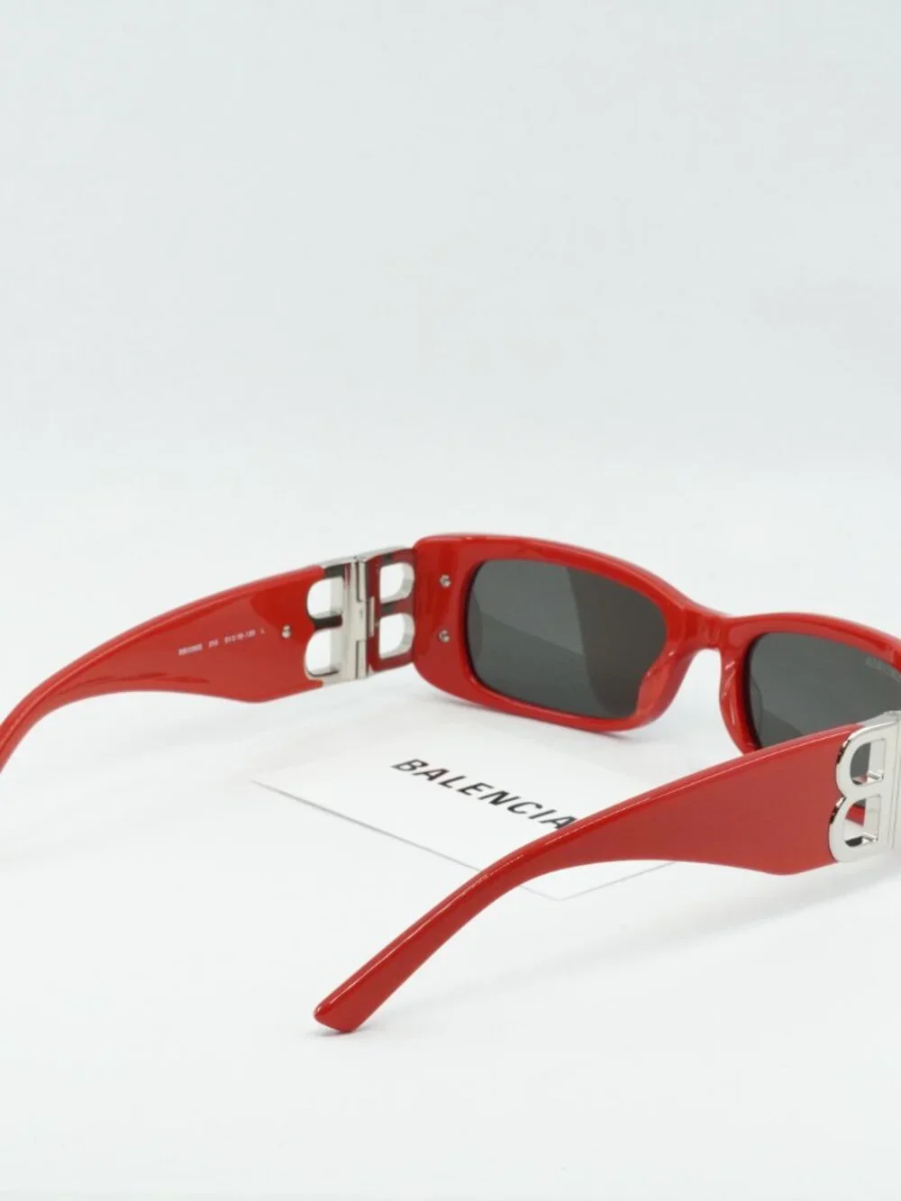 Balenciaga BB0096S 015 Rectangle Sunglasses - Solid Red / Grey